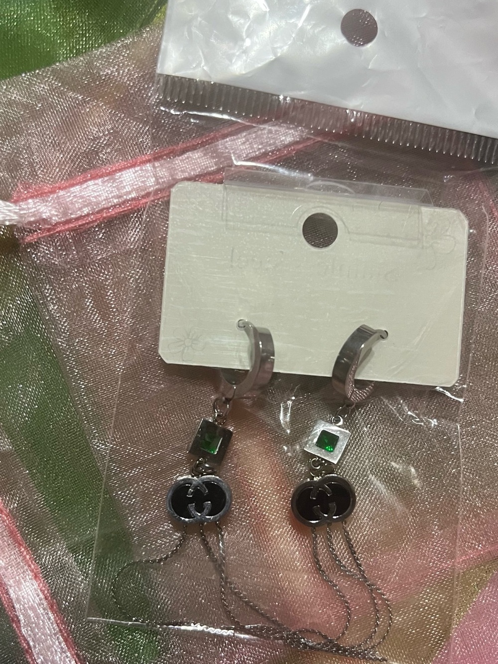 Silver-tone 14 k Earrings with Green Fashion Jewelry